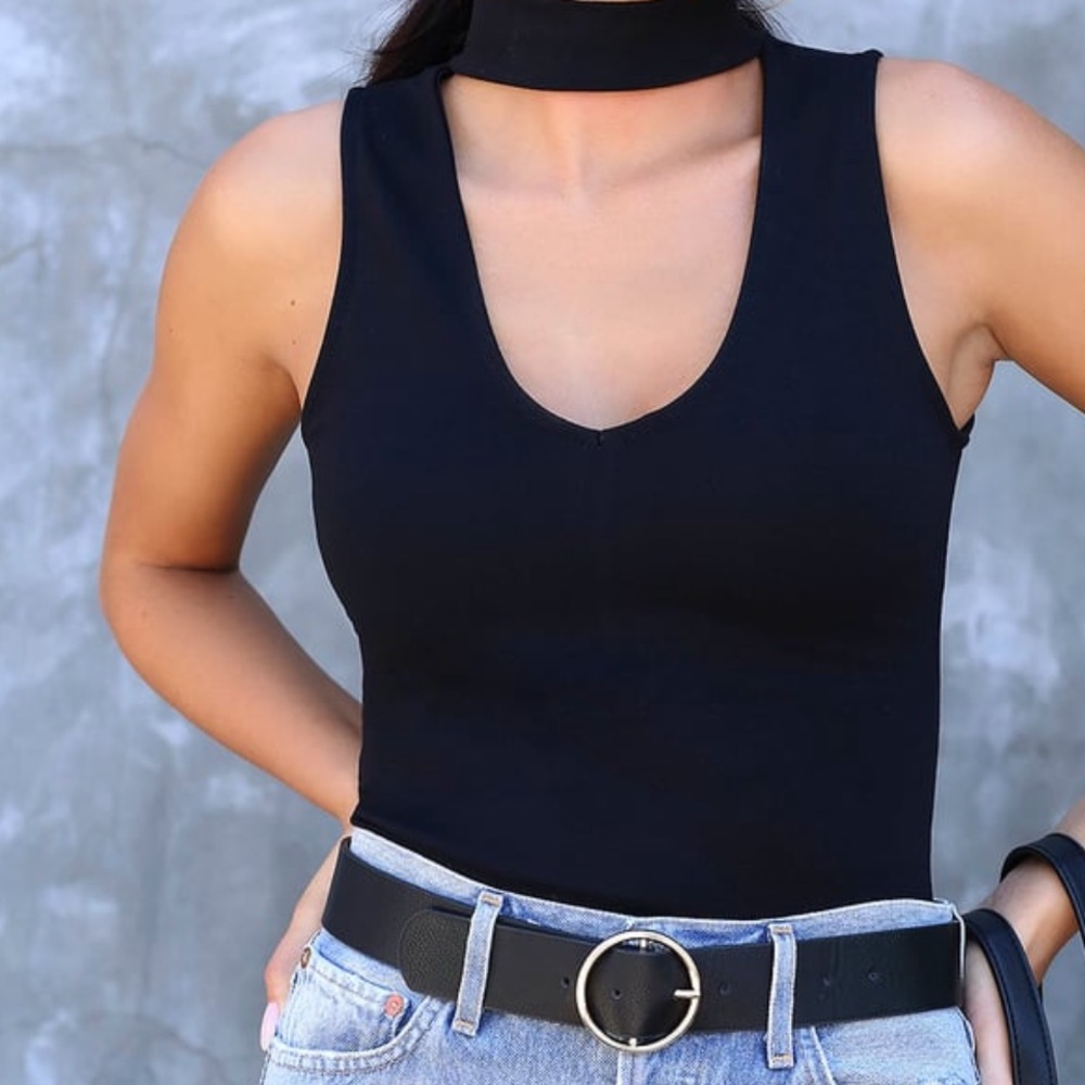 Lulu’s Beautiful Black Mock neck V Neck Bodysuit